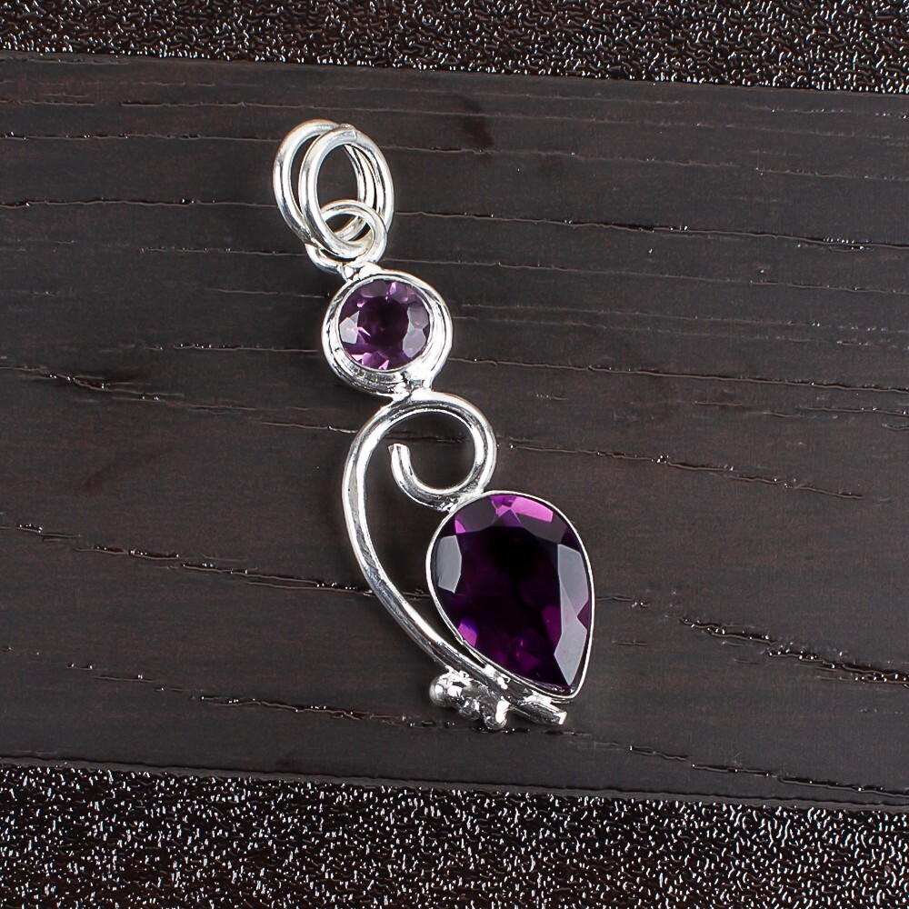 SUPER SEXY Unisex Pendant African Amethyst Natural Gem 925 Sterling Silver 1.47″