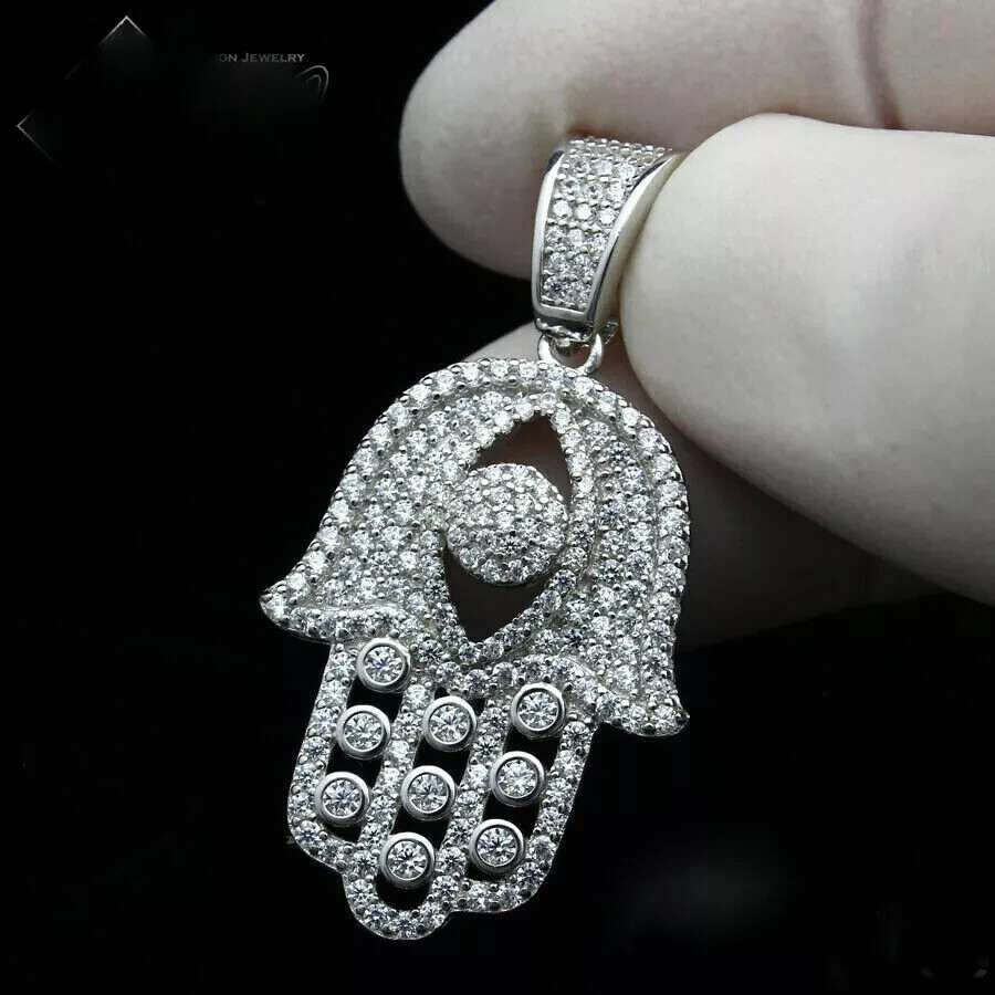 2.70 Ct Round Cut Diamond Evil Eye Hamsa Hand Only Pendant 14k White Gold Finish