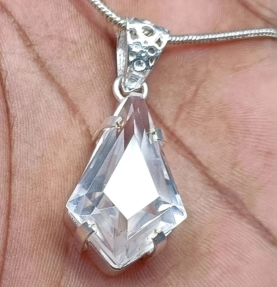 40 Ct Natural White Sapphire Certified Fancy Cut Pendant 925 Sterling Silver