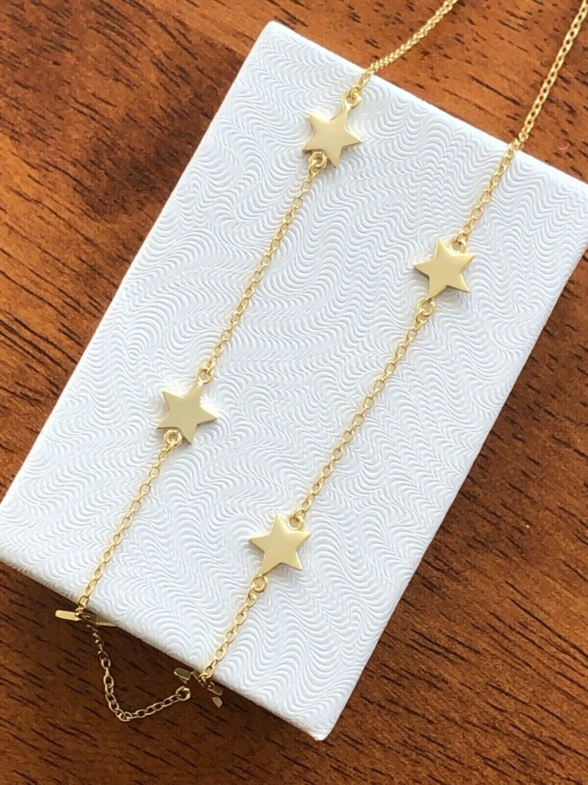 925 Sterling Silver Star Satellite Station Choker Necklace Gold Women 6mm 15.25″