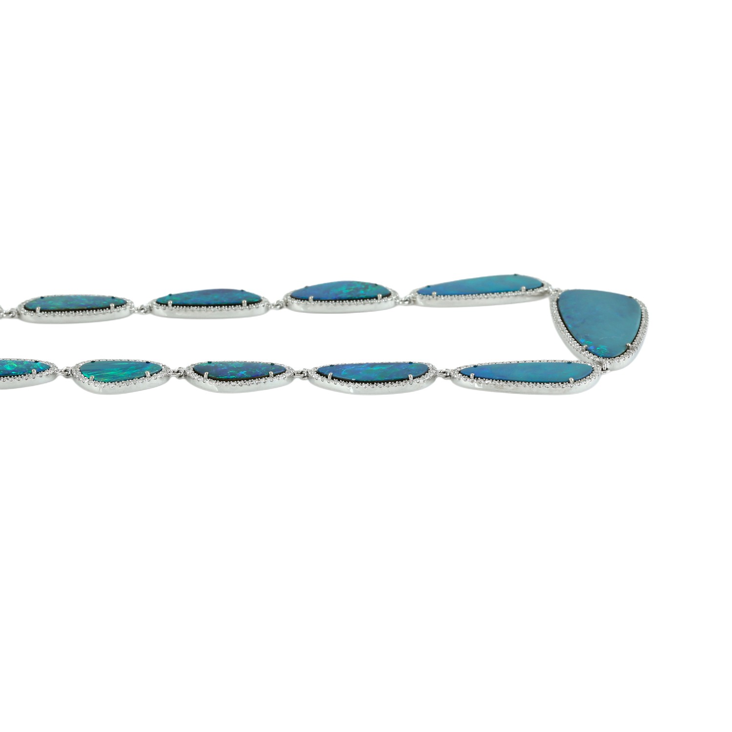 Opal Doublet Necklace 18K White Gold Diamond Statement Necklace Anniversary Gift