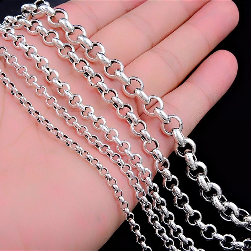 Real 925 Sterling Silver 4mm 5mm 6mm Rolo Link Chain Necklace 17.7″-33.4″ L