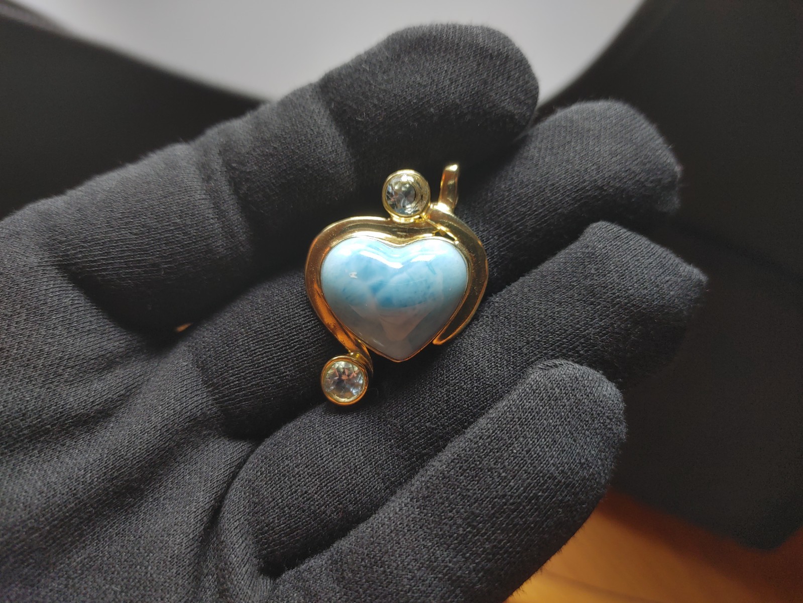 Beautiful Larimar Heart Pendant with Gold Vermeil and Topaz
