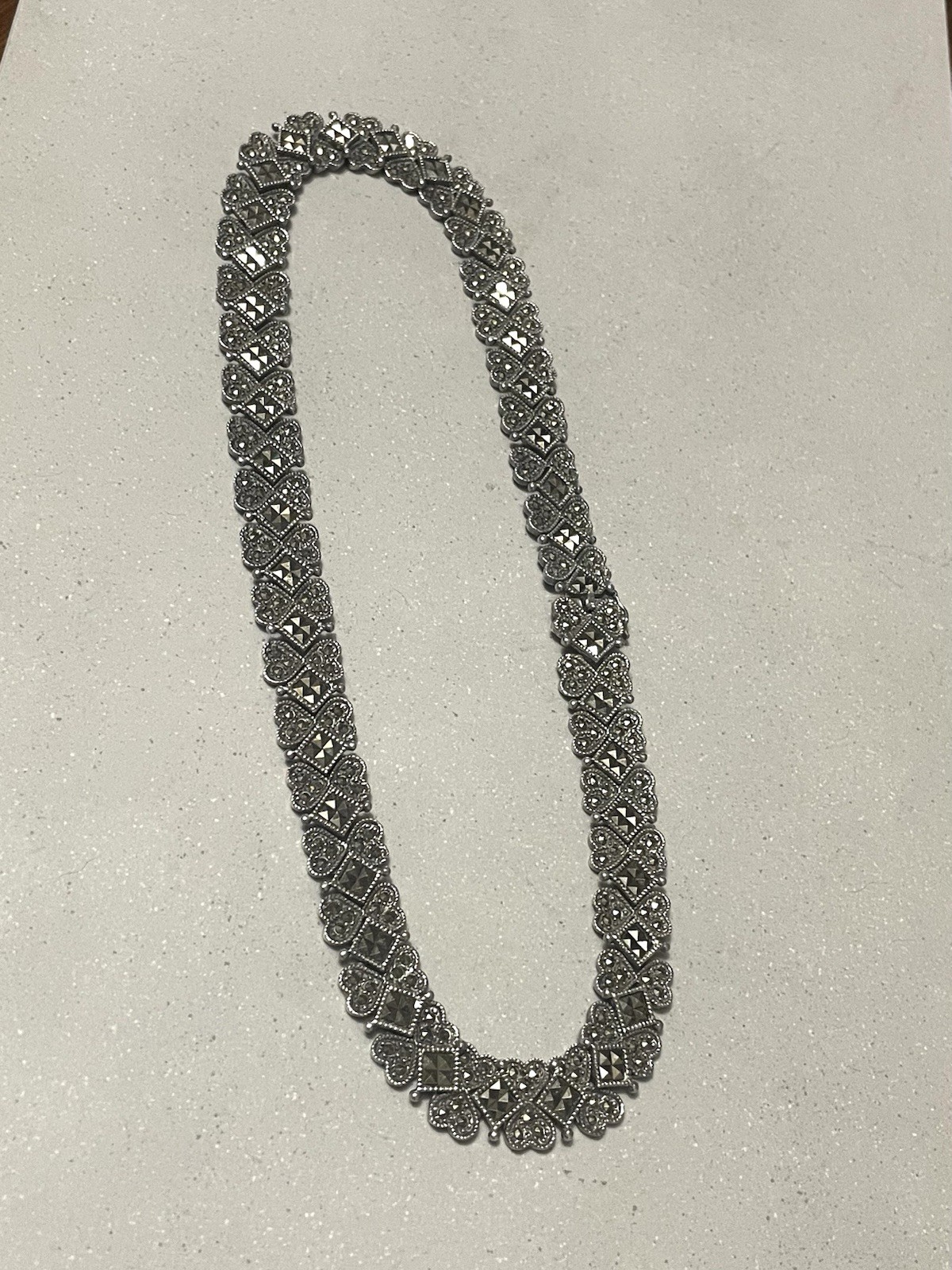 1990’s Deco Style Sterling Silver Marcasite Necklace 925 Heavy 61g+ Estate Find!