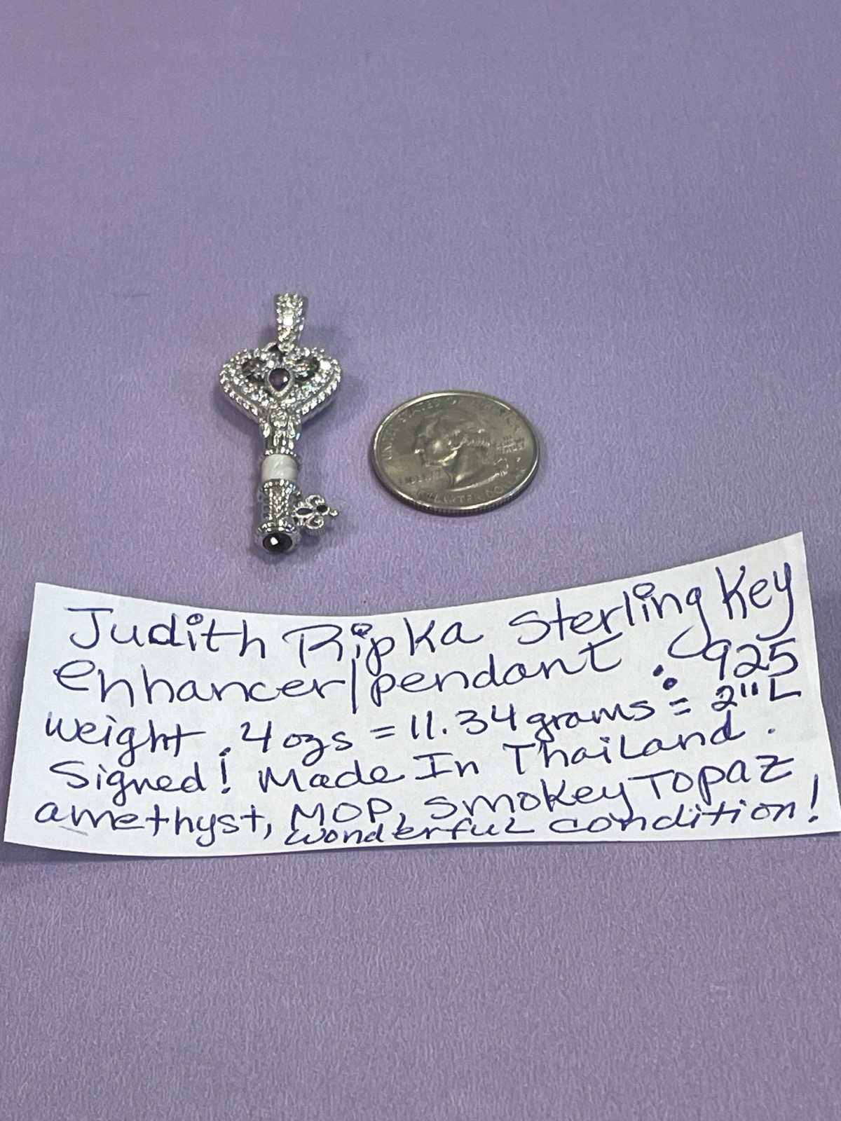 JUDITH RIPKA STERLING SILVER KEY PENDANT ENHANCER -PLEASE LOOK SO BRIGHT CZ’s!!