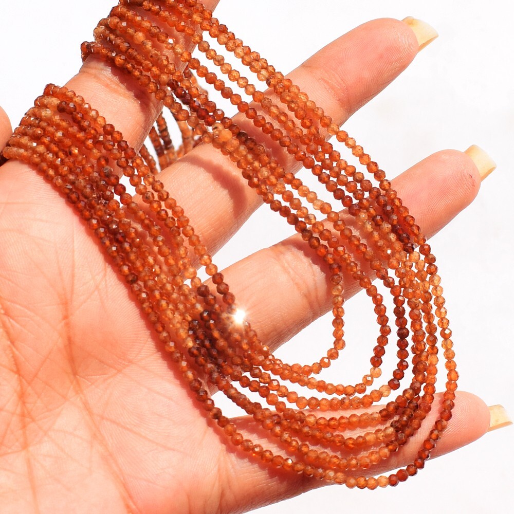 185 Cts Natural 7 Strands Hessonite Garnet Round Shape Beads Necklace AK 20 E488