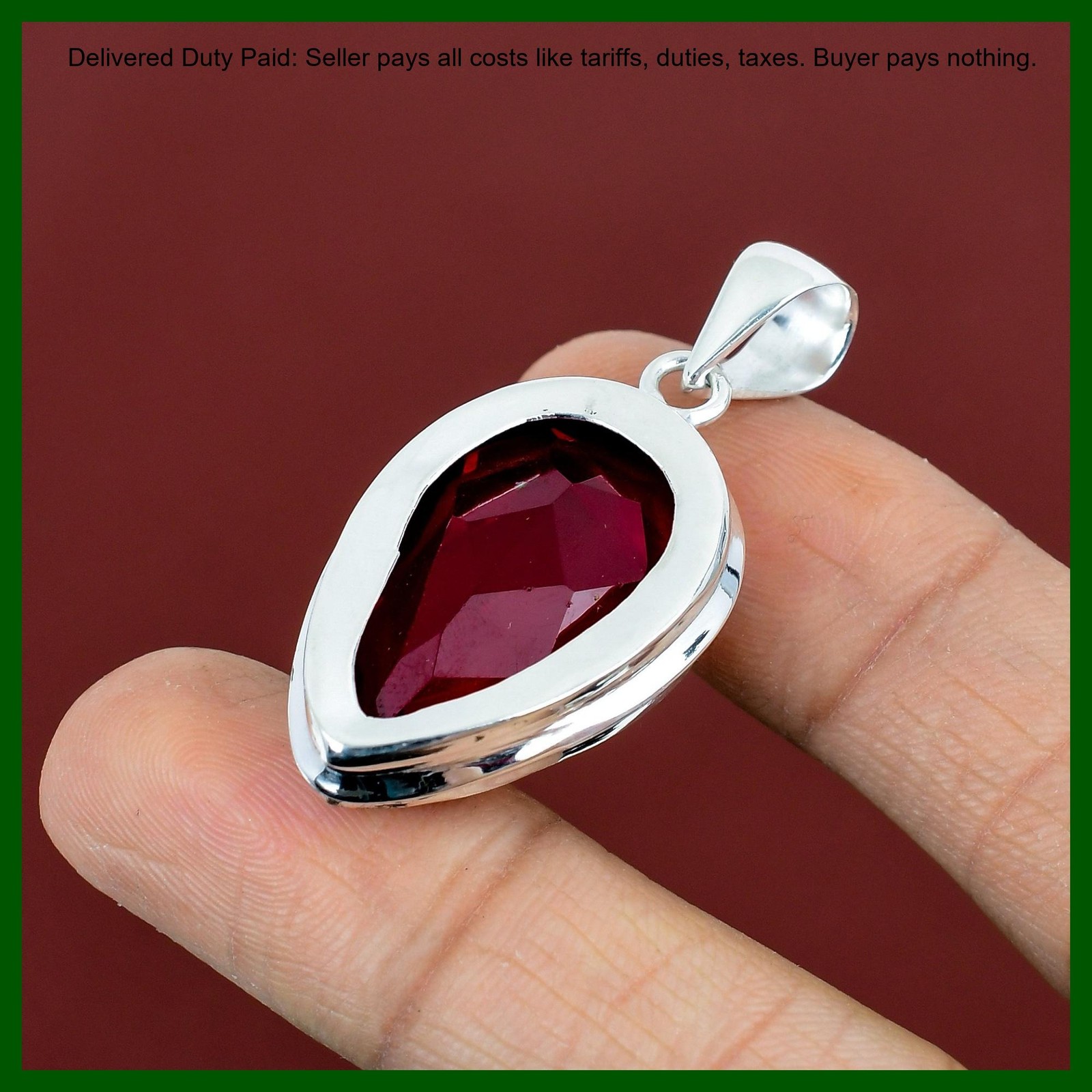 Pear Mozambique Garnet Stone 925 Silver Sister Birthday Ethnic Wedding Pendant