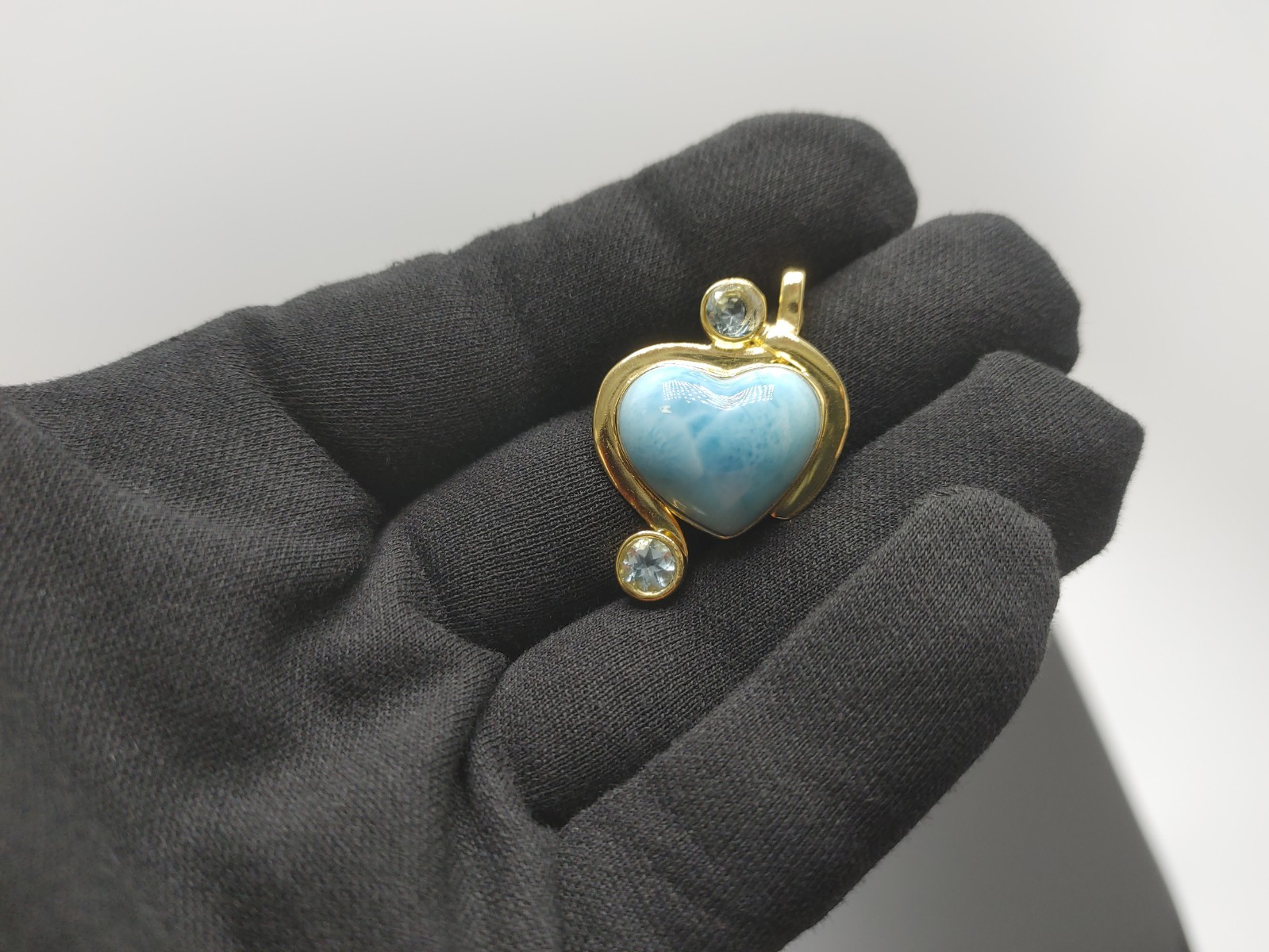 Beautiful Larimar Heart Pendant with Gold Vermeil and Topaz