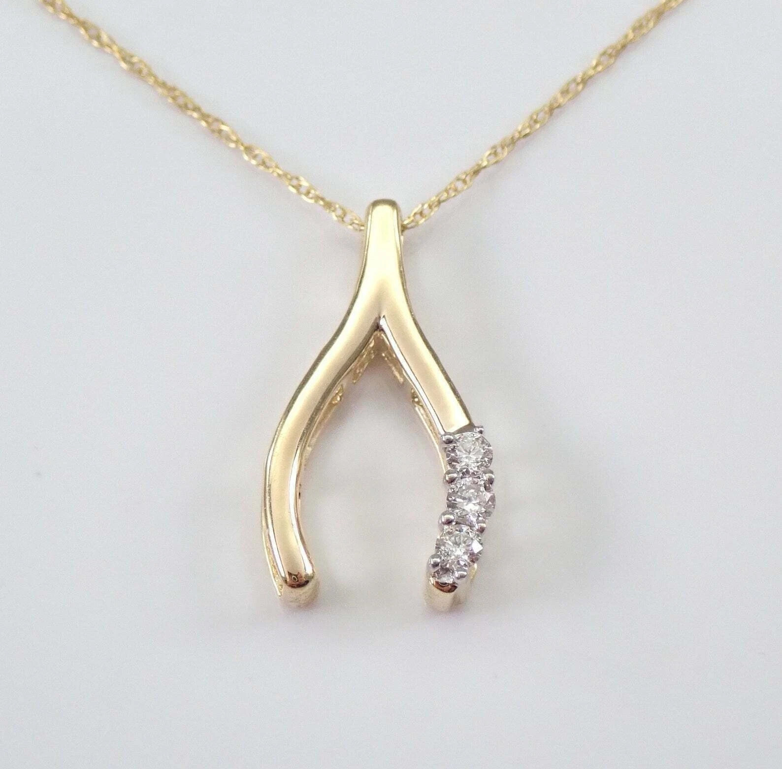 0.50Ct Round Cut D/VVS1 Diamond Wishbone Pendant 14K Yellow Gold Over Free Chain
