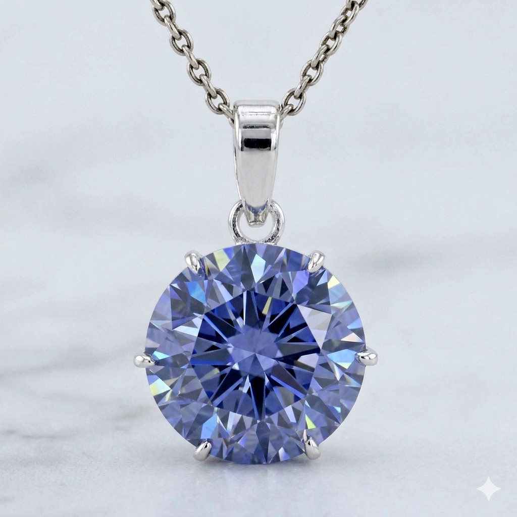 RARE 10.50 Ct Blue Diamond Solitaire Pendant, Amazing Shine, FREE Diamond studs