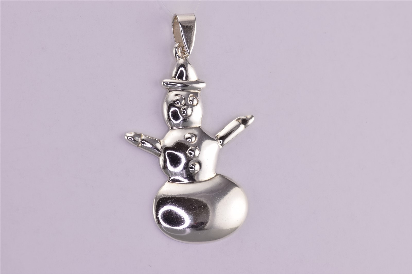 Sterling Silver 38mm x 26mm Puffy Snowman Frosty 925 Pendant