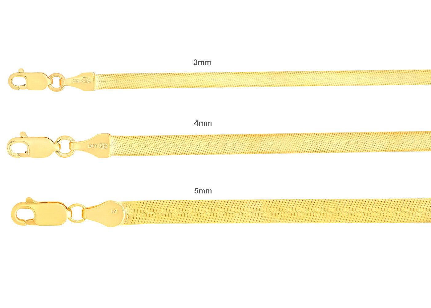 10K Yellow Gold Solid 3mm-5mm High Polish Silk Herringbone Chain Necklace 16-24″