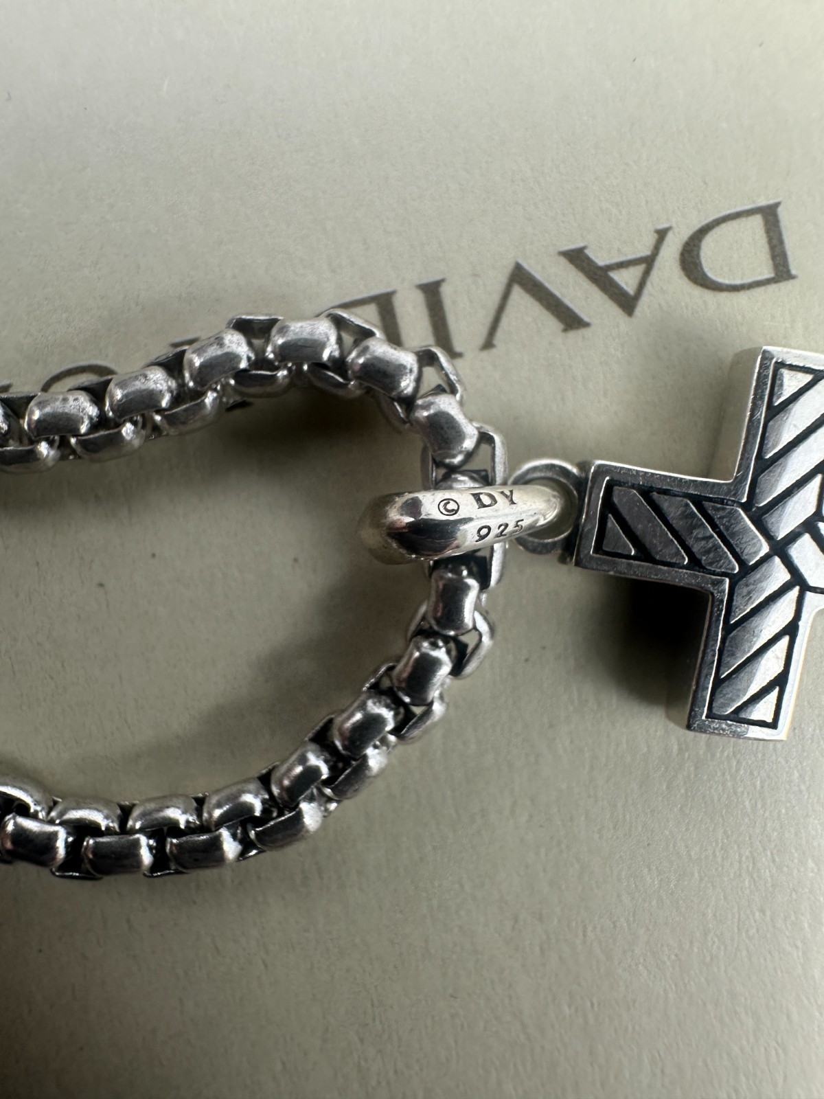 925 David Yurman Exotic Stone Cross Necklace with Black Onyx Sterling Silver