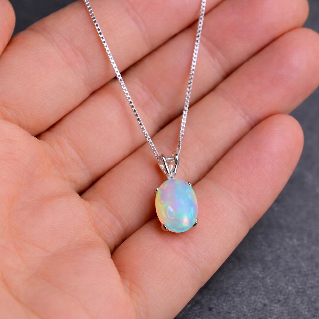 925 Sterling Silver Opal Pendant Natural Ethiopian Gemstone Jewelry 7x9mm