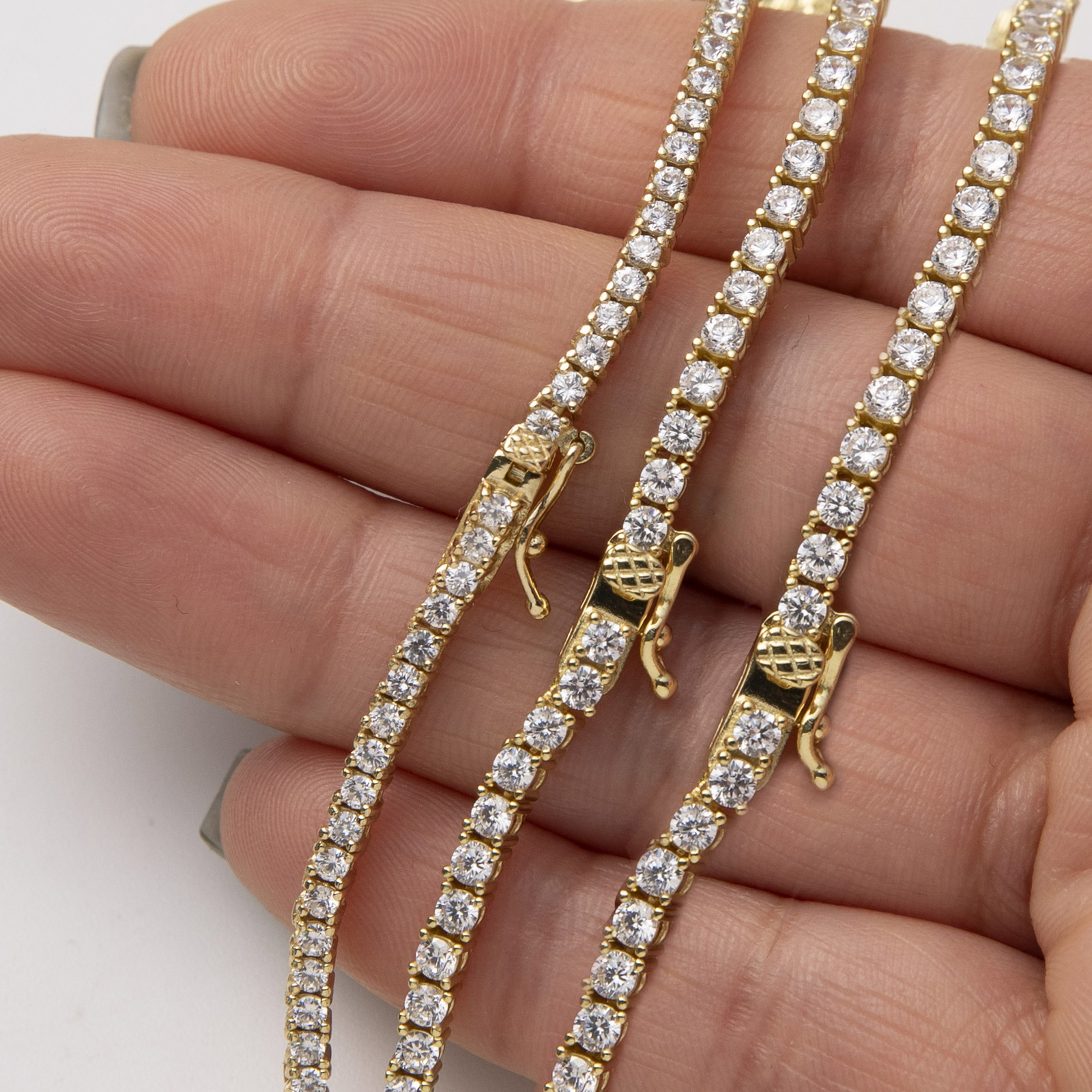 Round-Cut Tennis Chain Necklace 14K Yellow Gold-Plated Silver