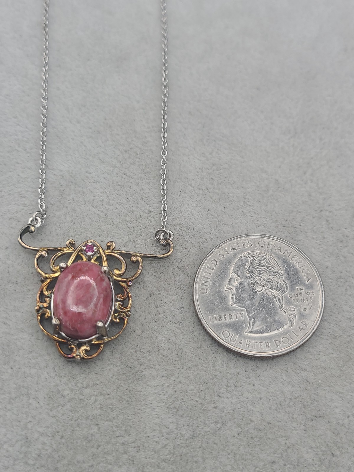 STS Pink Rhodochrosite & Unknown Gemstone Necklace 18 Sterling Silver 925