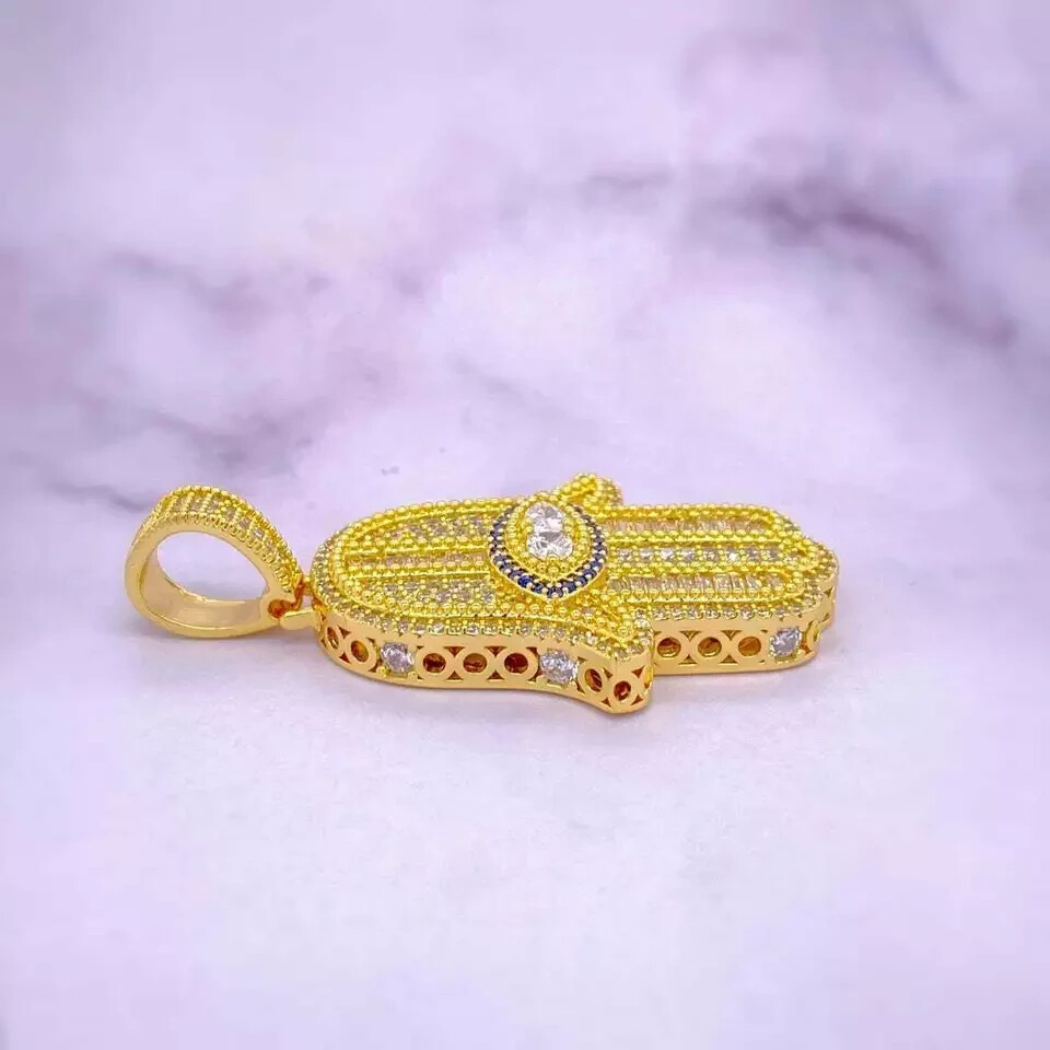 Men’s 14k Yellow Gold Finish D/VVS1 Diamond Hamsa Hand Pendant Charm 2.70 Carat