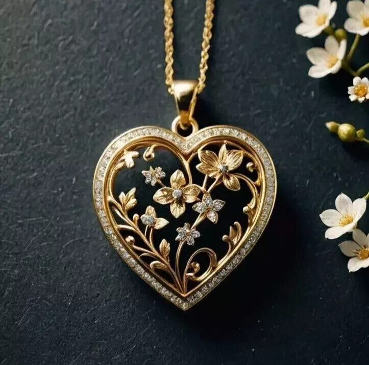 1.5Ct Round Cut REAL Moissanite Fancy Heart Shape Pendant 14K Yellow Gold Plated