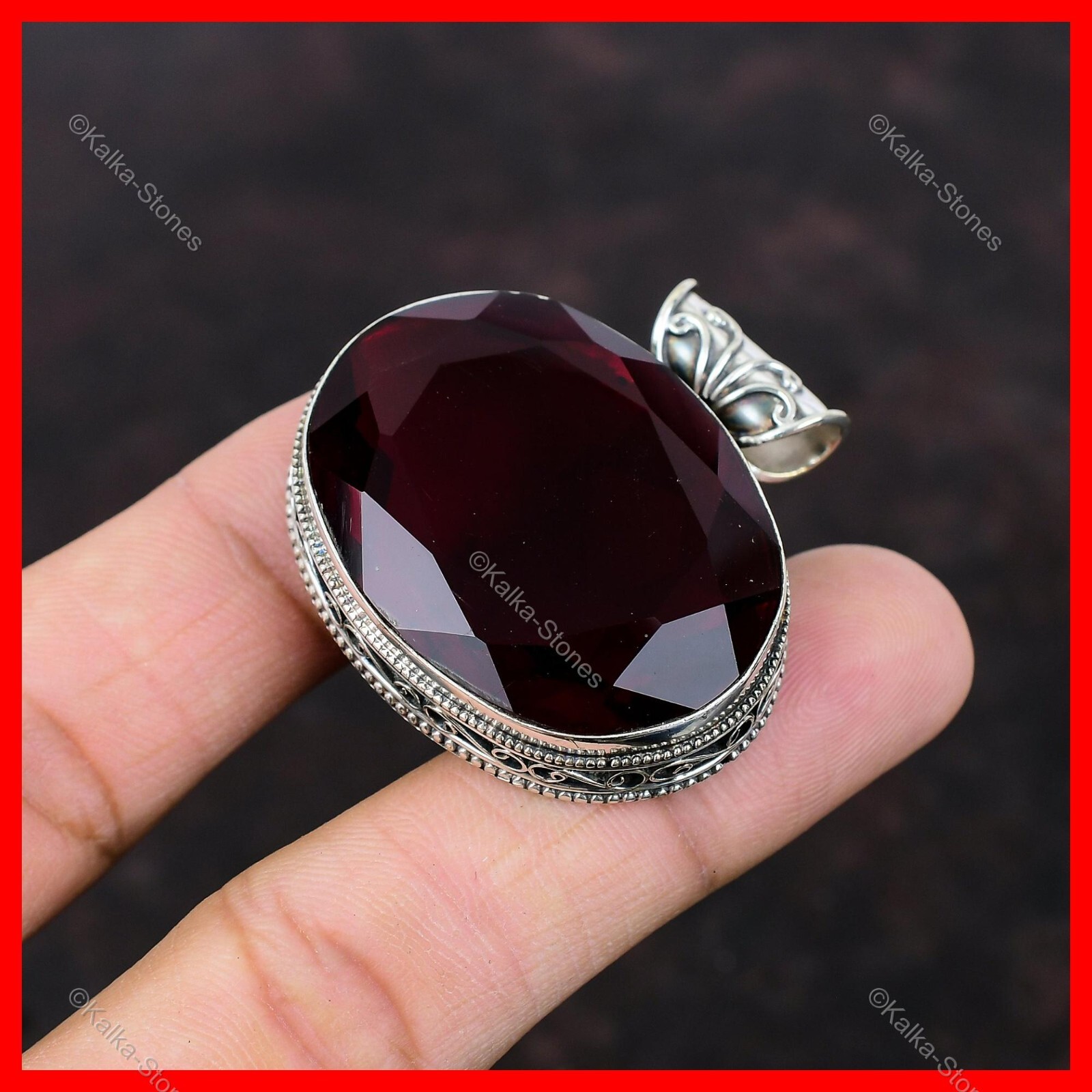 Natural Mozambique Garnet 925 Sterling Silver Bezel Vintage Ethnic New Pendant