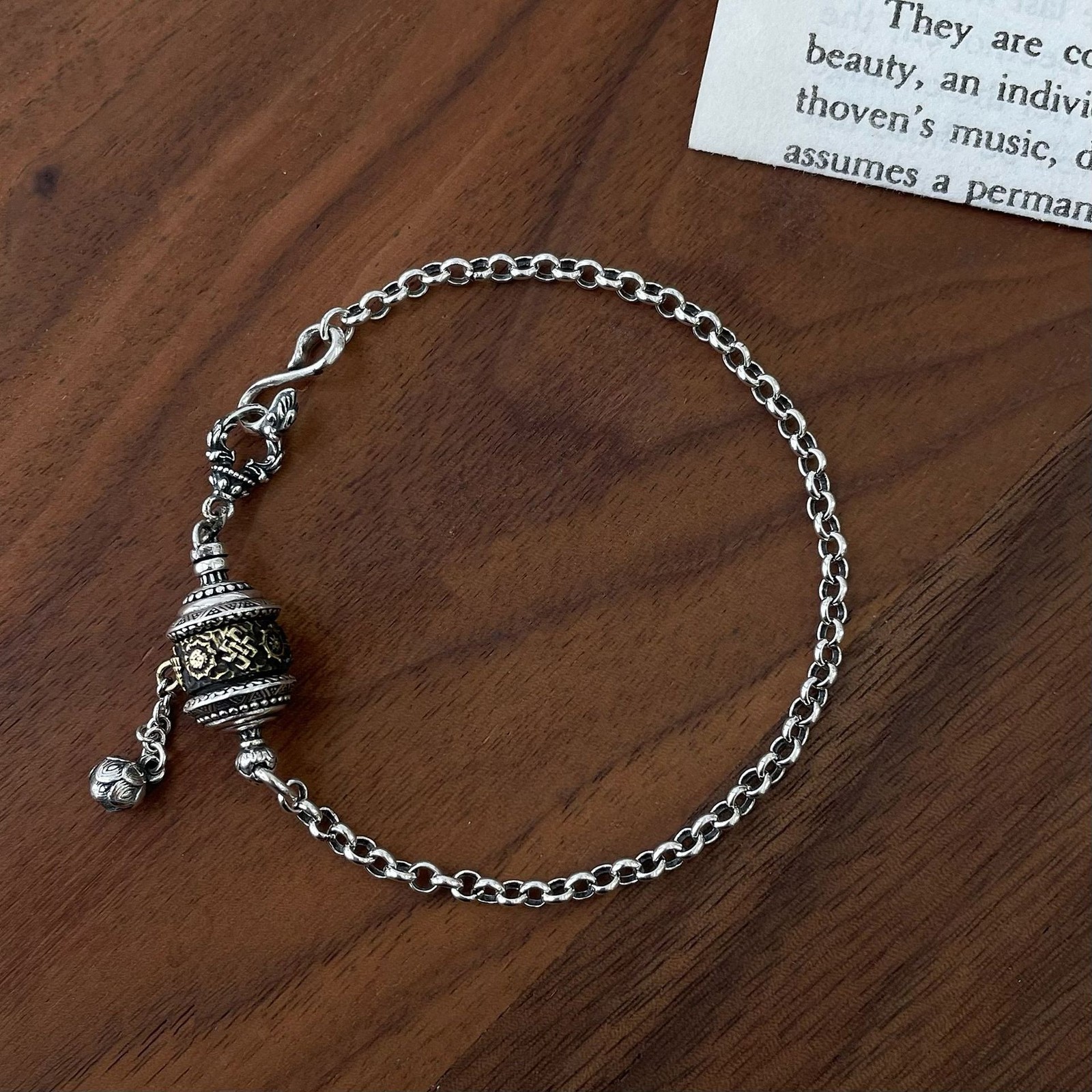 Tibetan Prayer Wheel Necklace & Bracelet S925 Silver Mantra Good Luck Charm