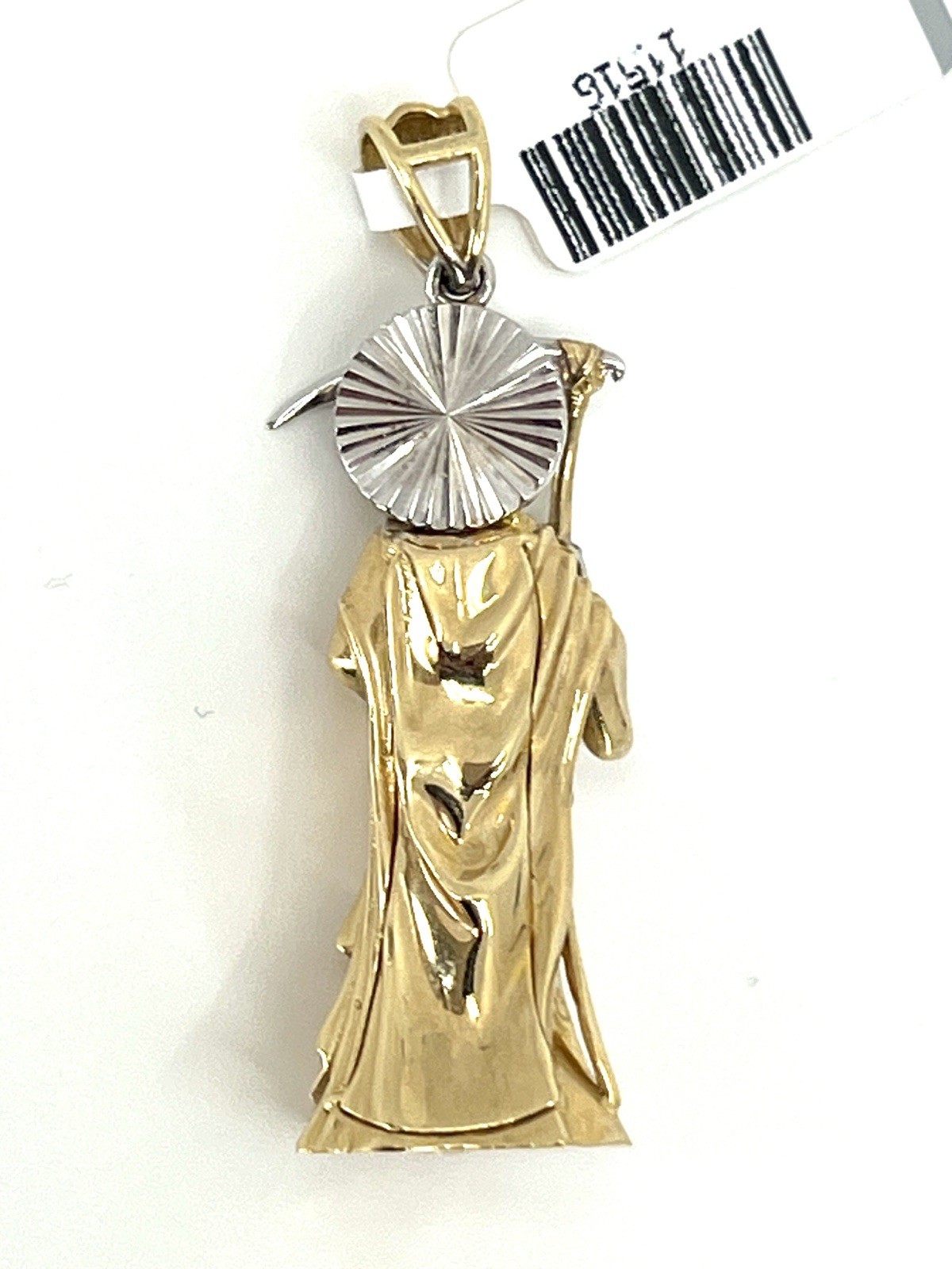 10K Tri-Color Gold Santa Muerte Pendant 2″ Italian CZ Santisima Muerte Authentic