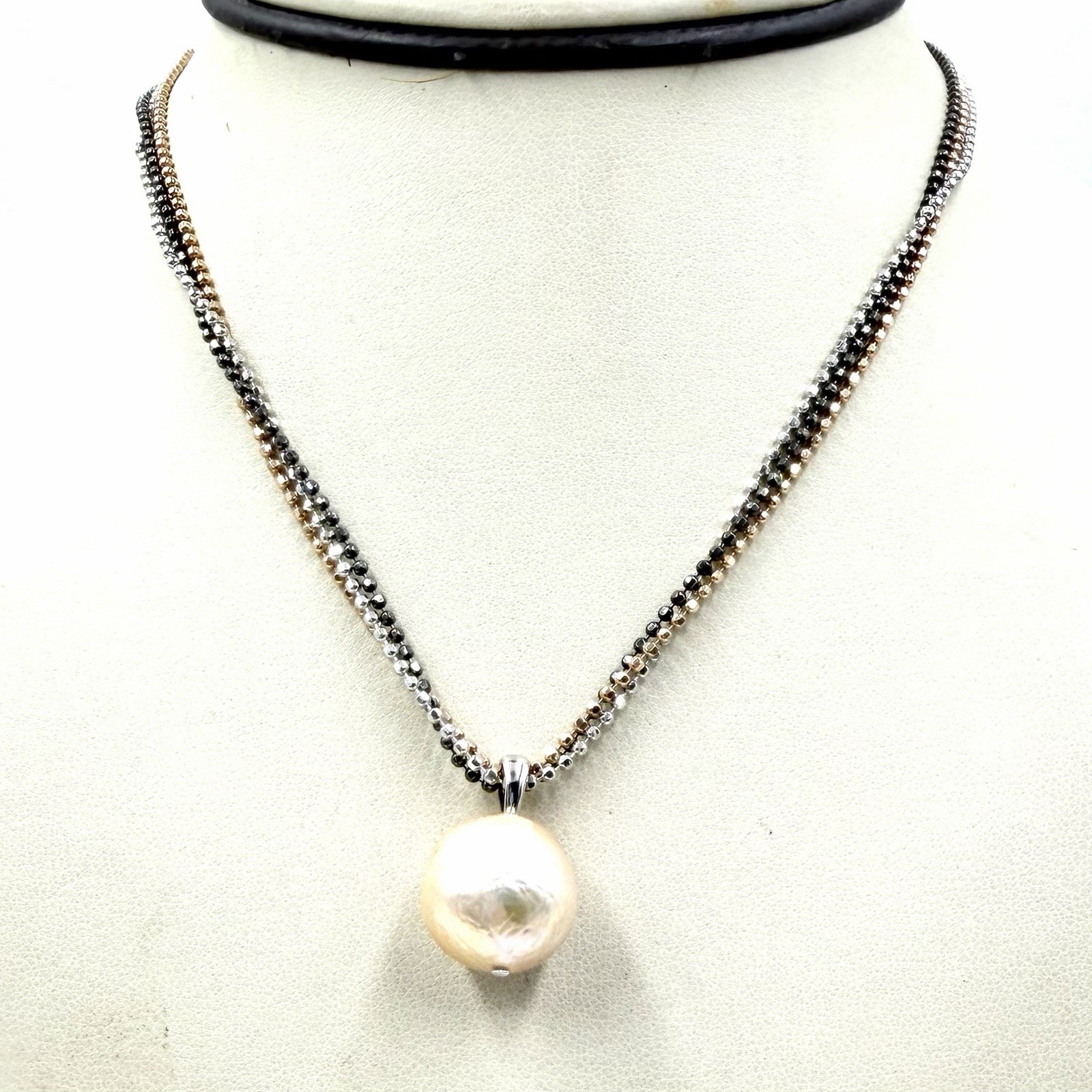 Honora Pearl Ming Triple Strand Chain Sterling Silver Rose Gold Black