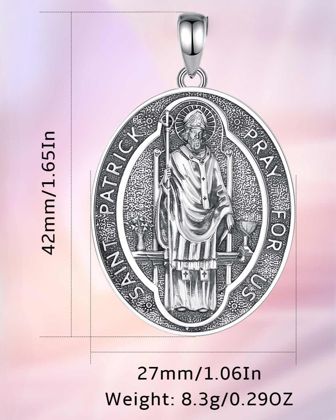 Sterling Silver Two-Sided Saint Patrick Necklace