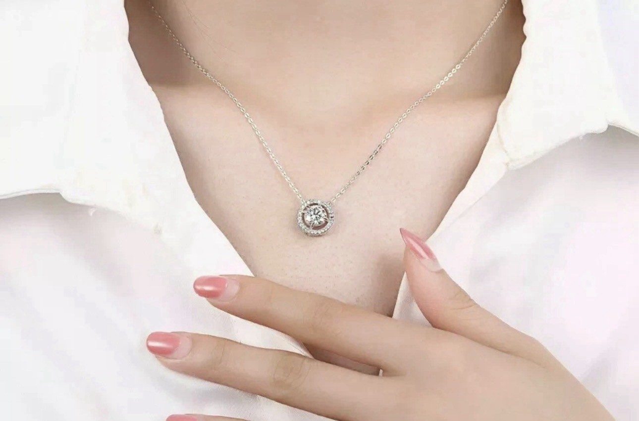 14K Solid White Gold Chain 2 Carat VVS1 Lab Created Diamond 925 Silver Pendant