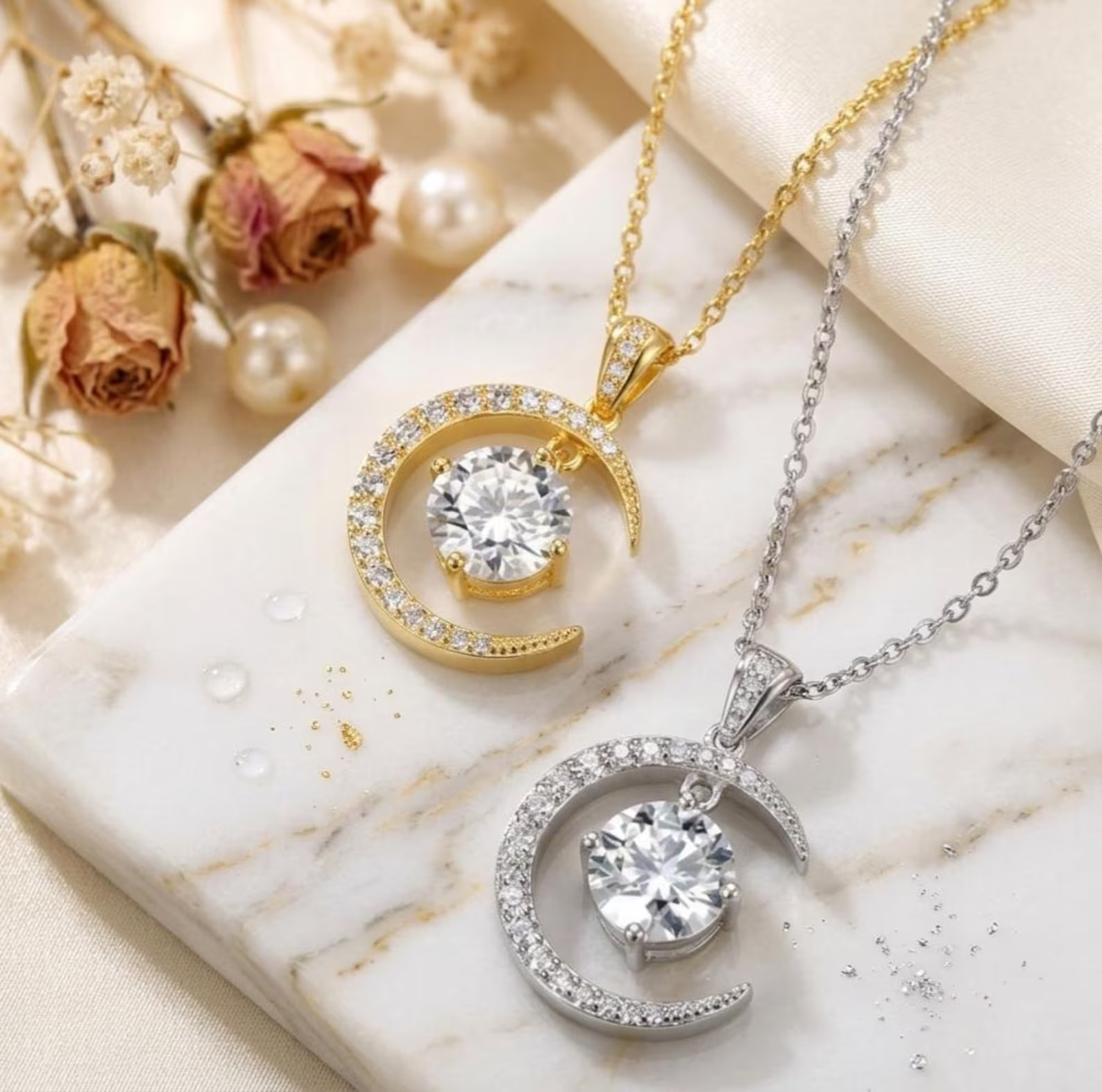 Moissanite Moon Necklace 2ct 925 Sterling Silver | Grade D VVS1 Certificate GRA