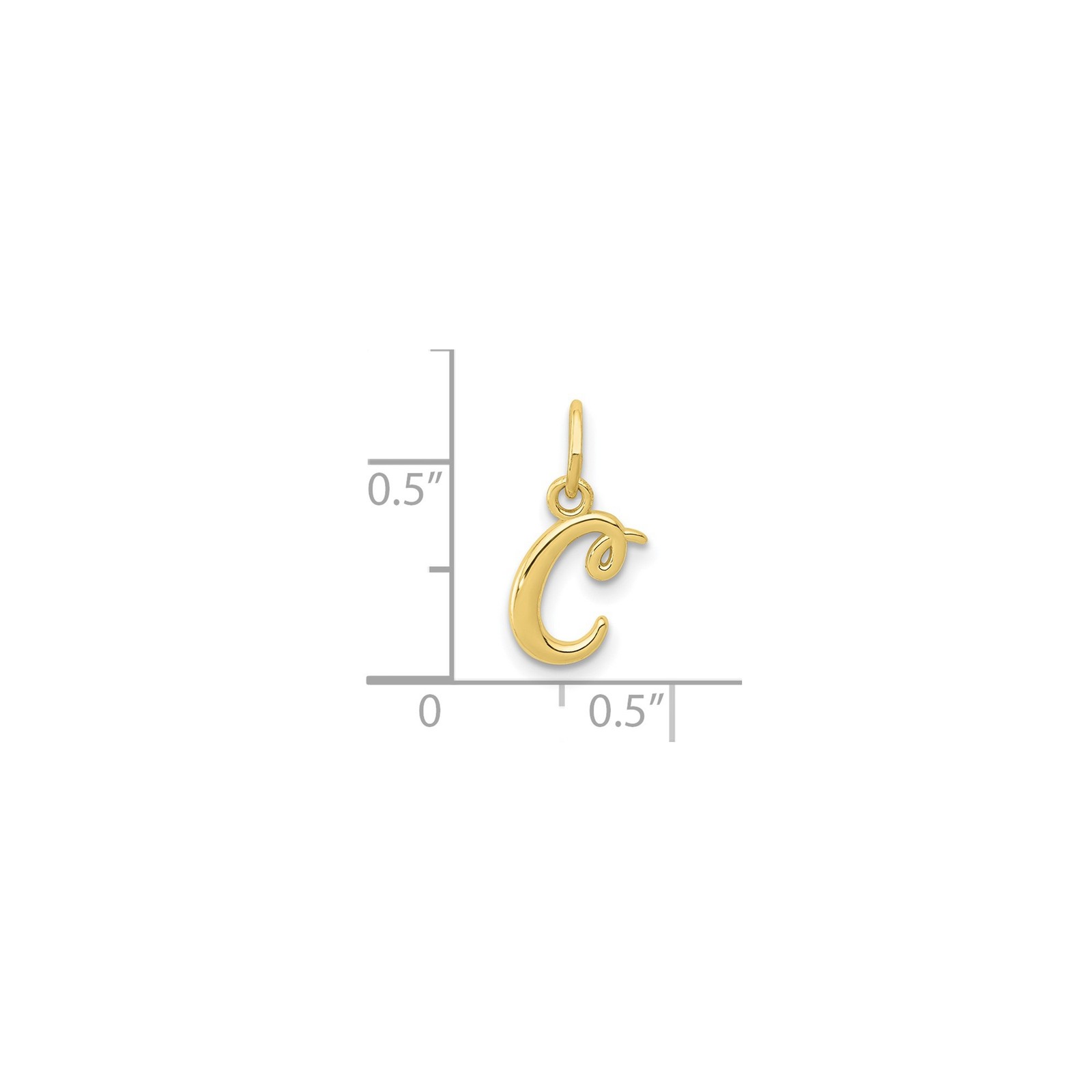 10k Yellow Gold Cursive Letter C Pendant Charm for Women Polished Monogram