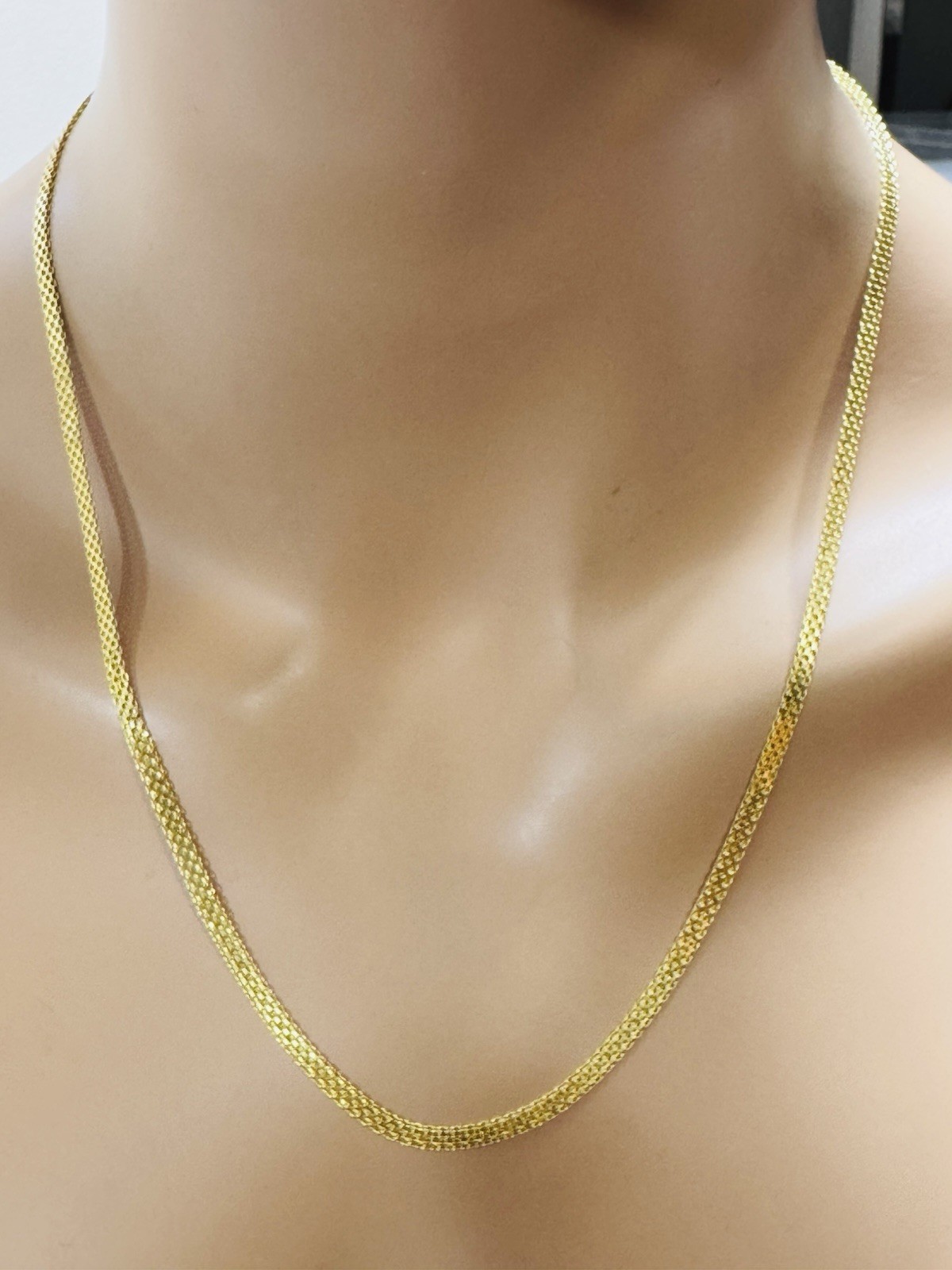 18C 18K 750 Genuine Gold Mesh Chain Necklace 21.8/22” Long 9.7g 3.8mm MENS-WOMEN