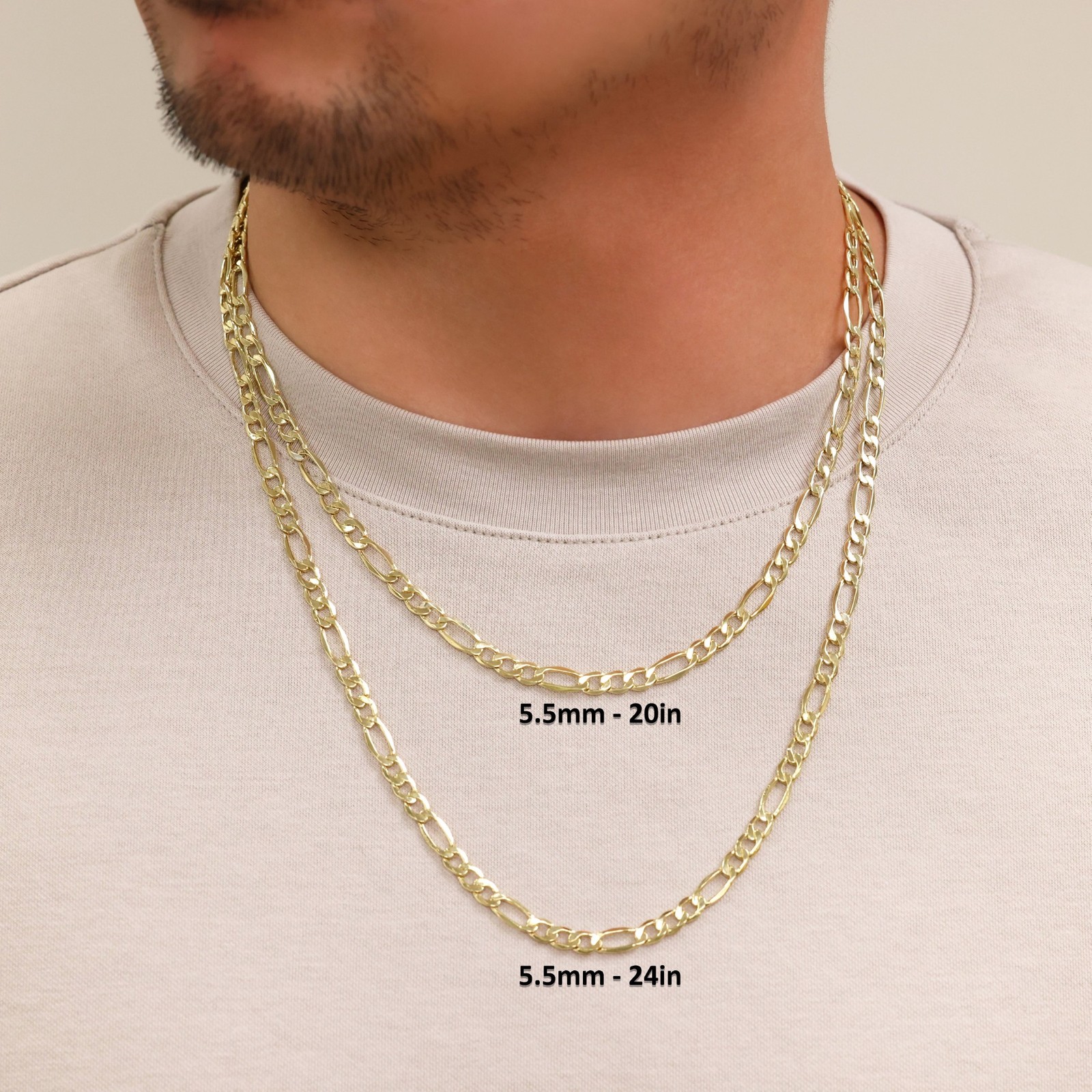 14K Yellow Gold 5.5mm Figaro Chain Link Italian Necklace Mens Womens 16″- 30″
