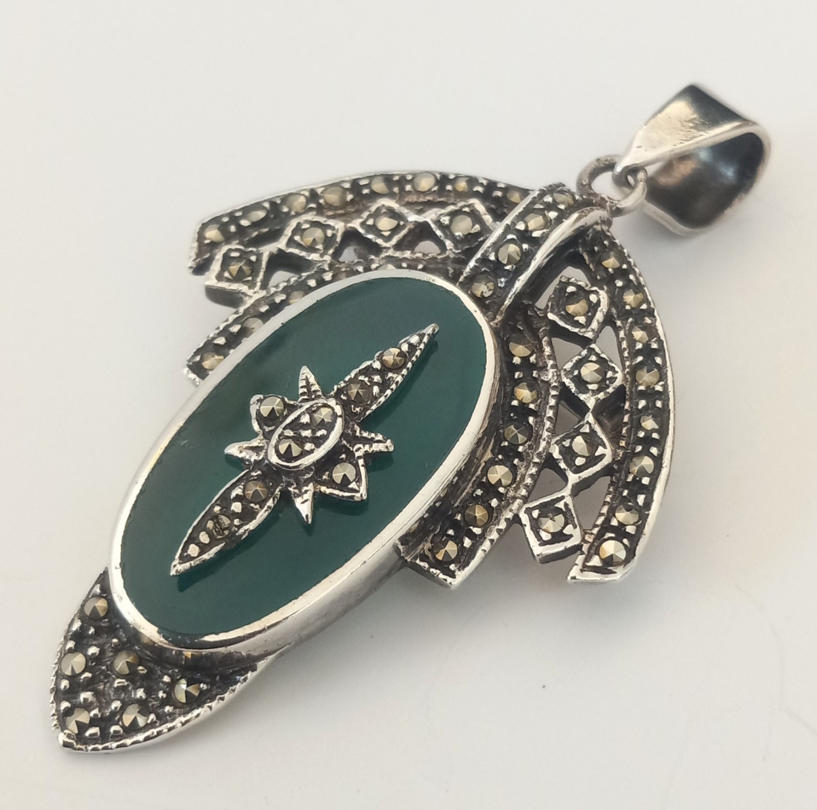 Beautiful Vintage Art Deco Style Sterling Silver Marcasite Pendant/Pin 10.65gr