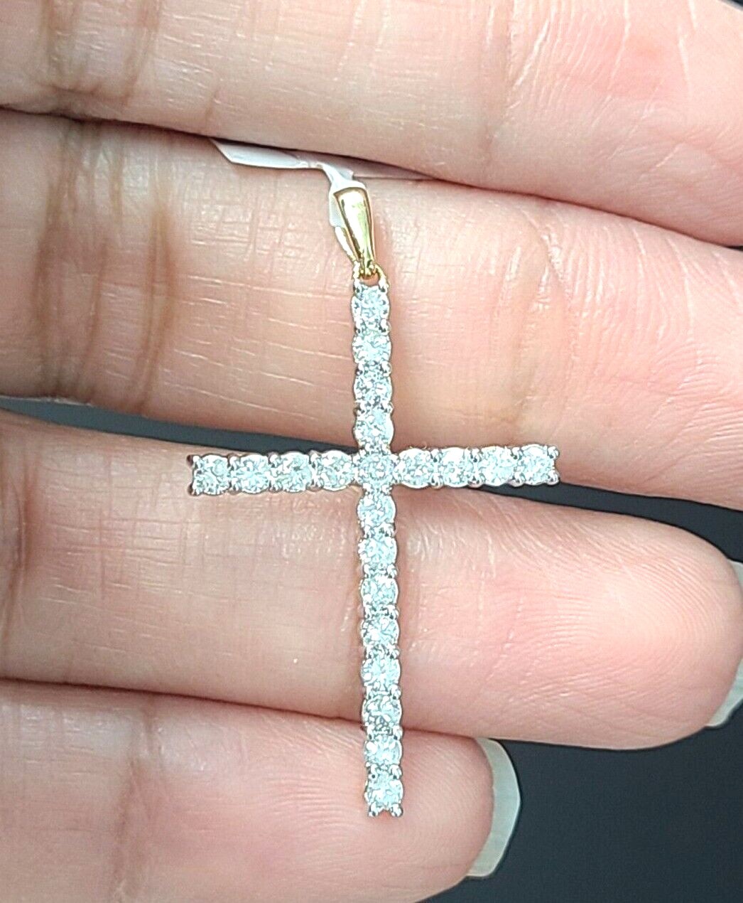 Deal! 0.75CTW GENUINE DIAMOND CLUSTER CROSS PENDANT CHARM IN 14K GOLD 34MM