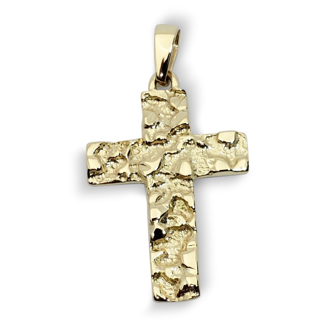 Real 10K Yellow Gold Nugget Cross Handcarved Mens Gold Cross Pendant All Sizes