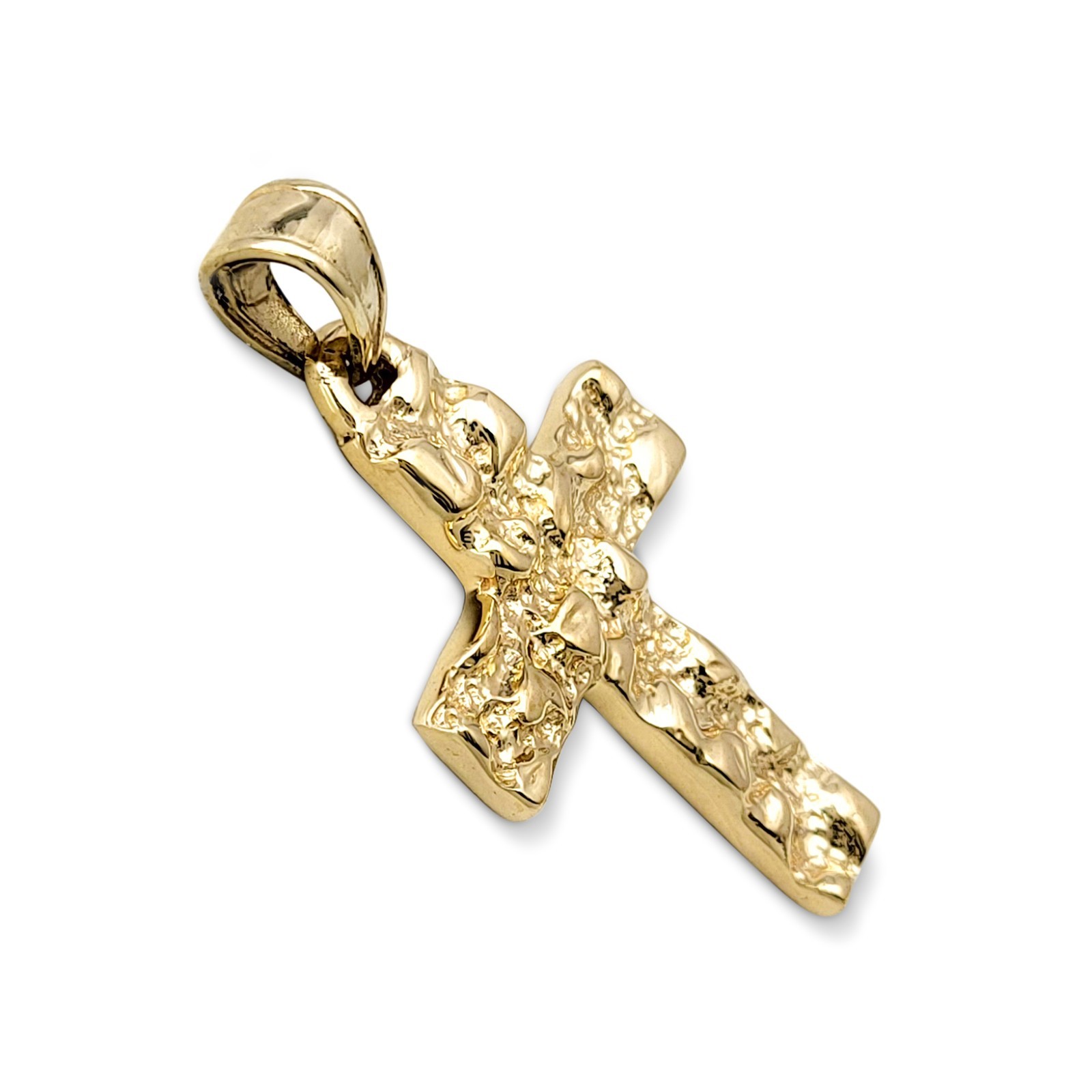 Real 10K Yellow Gold Nugget Cross Handcarved Mens Gold Cross Pendant All Sizes