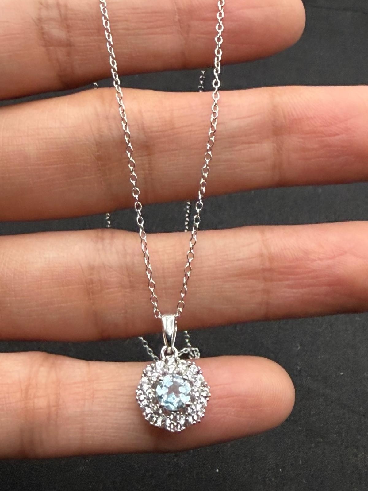 JTV Swiss Topaz & White Sapphire 925 Sterling Silver Pendant Size 18”