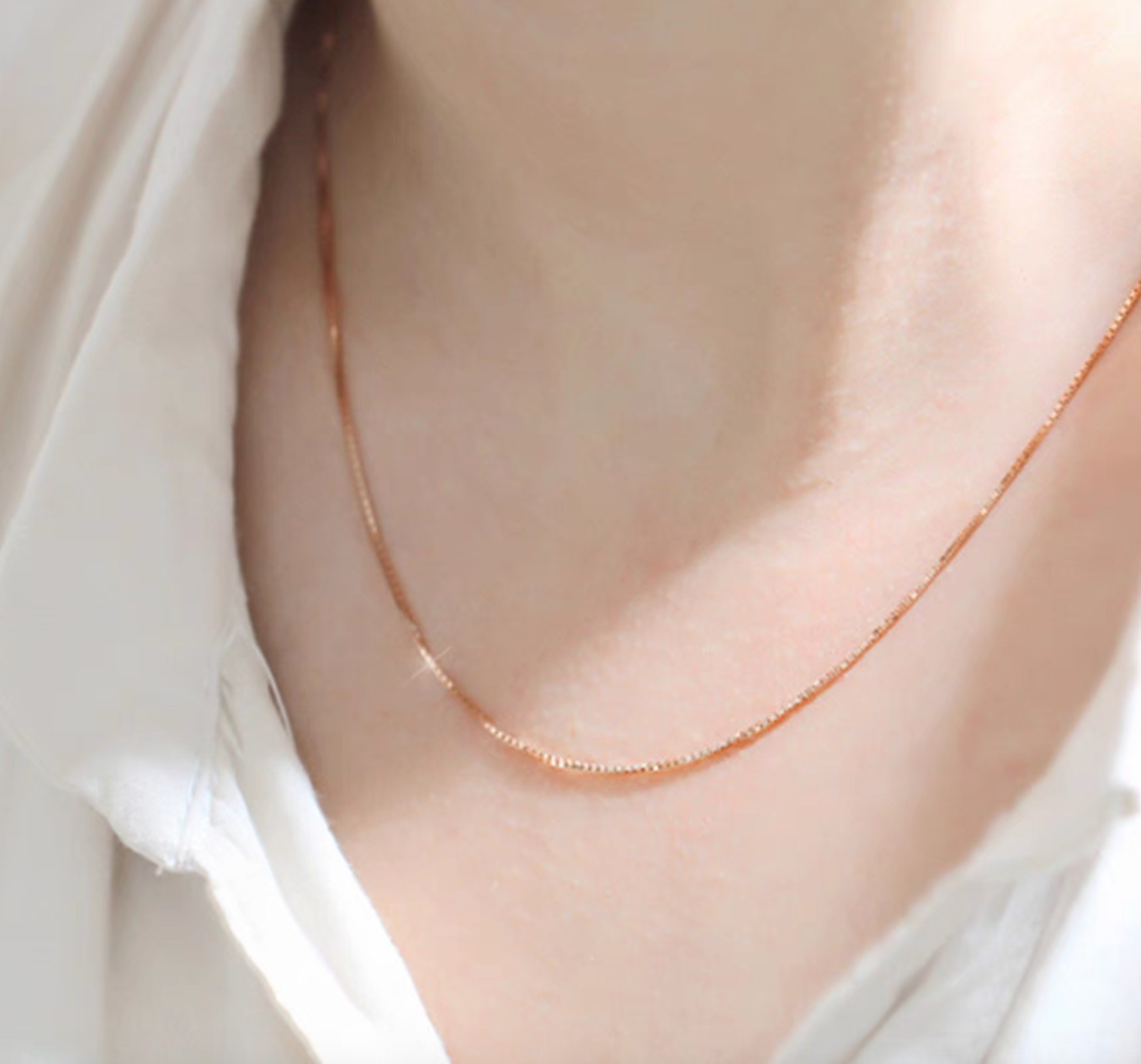Pretty 14 Karat Solid Rose Gold 0.45mm Classic Box Chain Necklace – 18 Inch