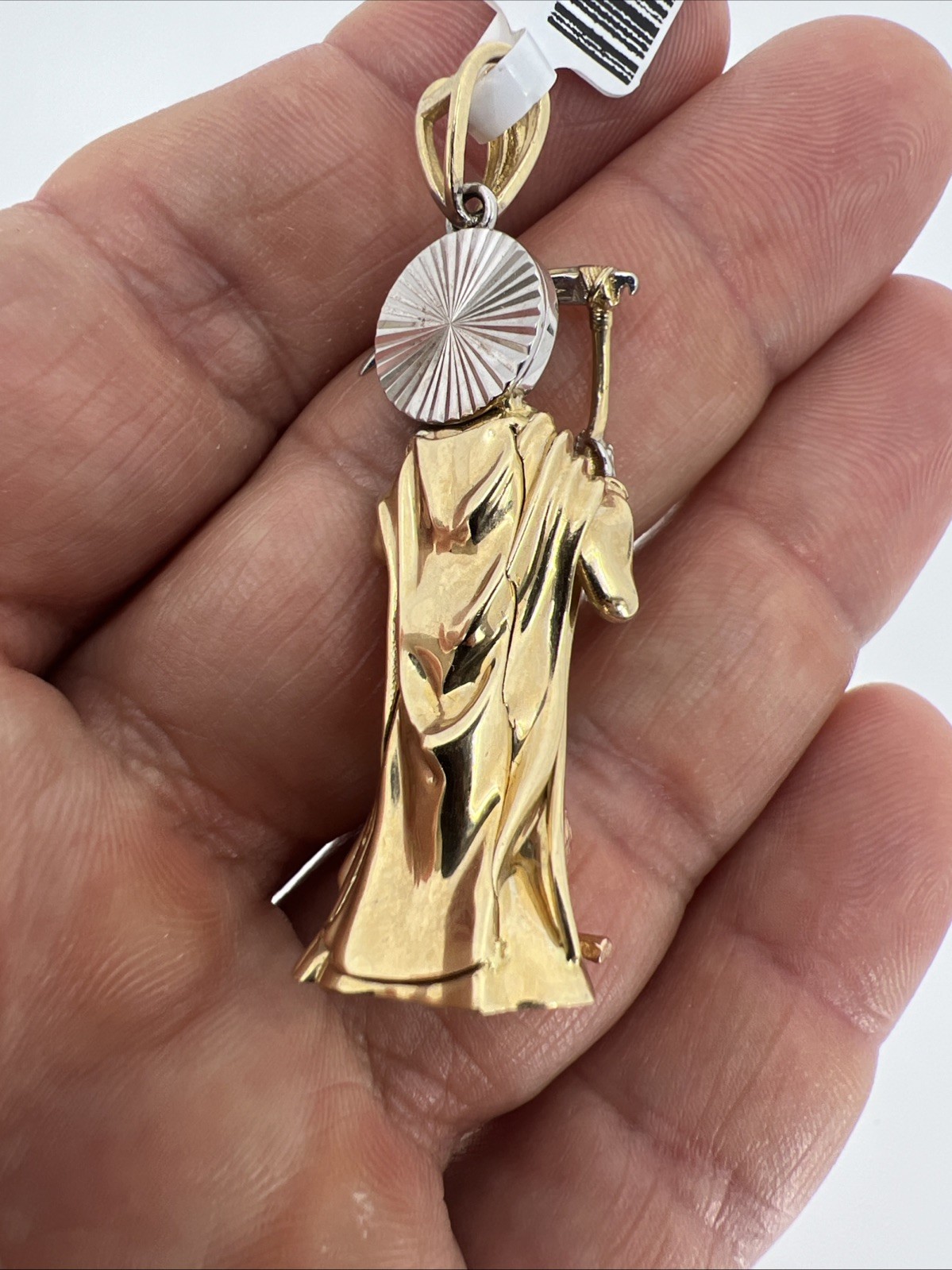 10K Tri-Color Gold Santa Muerte Pendant 2″ Italian CZ Santisima Muerte Authentic