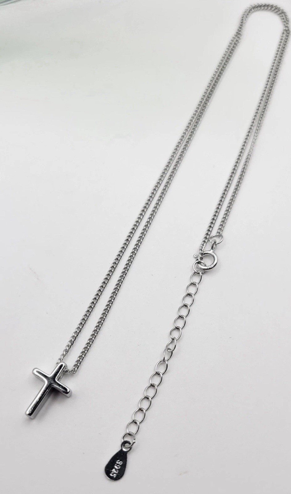 925 Sterling Silver Minimalist Cross Necklace 17.7”