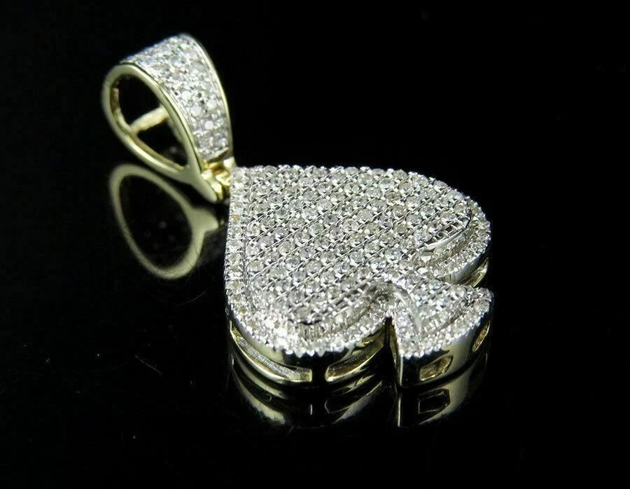 1.50Ct Round Diamond Men’s Ace Spade Charm Pendant 14k Yellow Gold Finish Chain