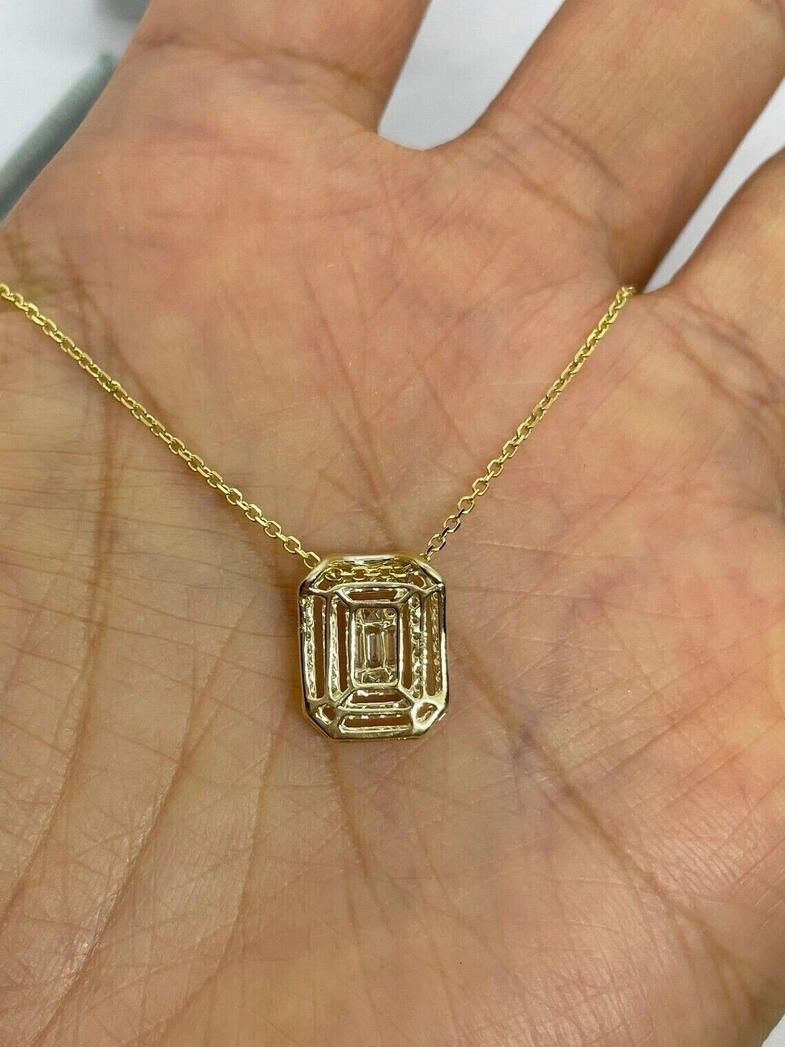 1.10Ct Baguette Diamond Cluster Pendant 14K Yellow Gold Plated 18″ Free Chain