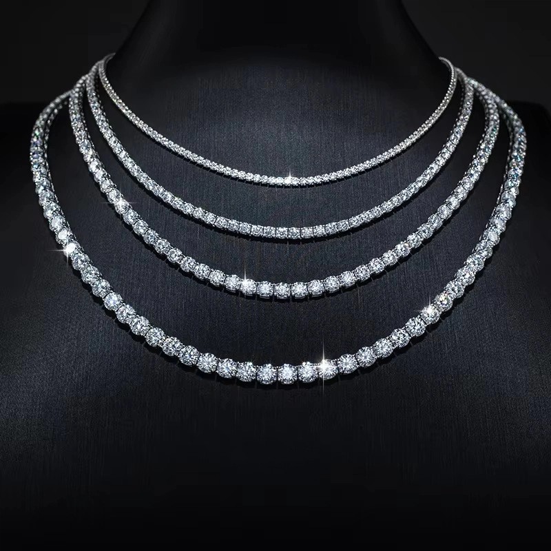 2-6mm 16-24″ Real VVS D Moissanite Tennis Chain Necklace 925 Silver Pass Tester!