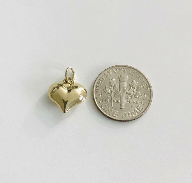 10K Real Gold Puffy Heart 15mm / 0.59″ Pendant, 3-D Puffy Heart Necklace – C2907