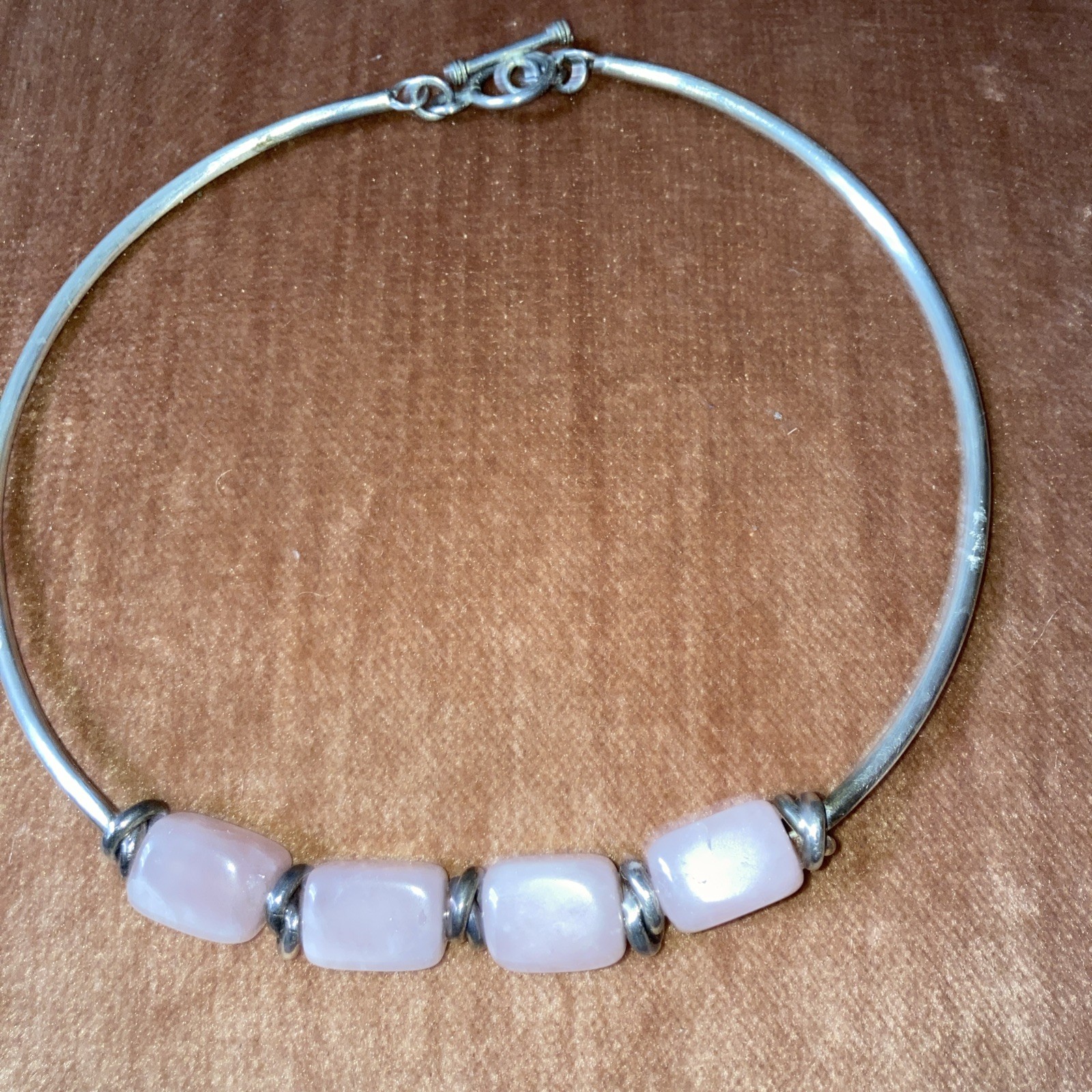 Modern 925 Sterling Silver Rose Quartz Collar Choker Toggle Necklace Silpada