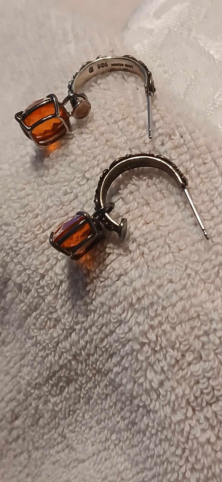 925 Lori Bonn Beaded Mini Hoop, Dangle, Multi-faceted, Orange Pierced Earrings