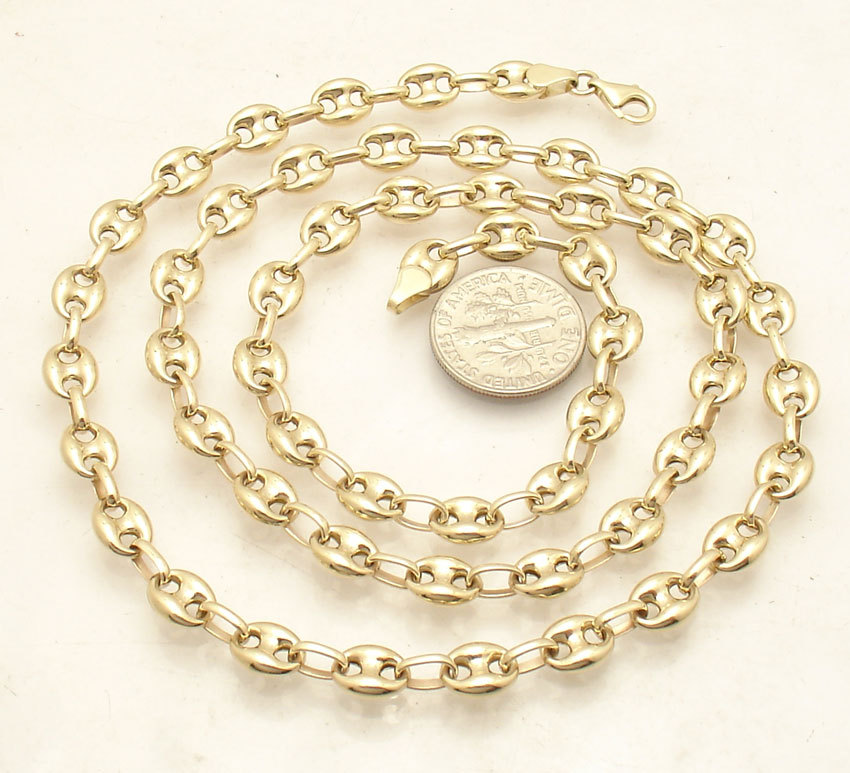 6.5mm Puffed Mariner Anchor Link Chain Necklace Real 14K Yellow Gold
