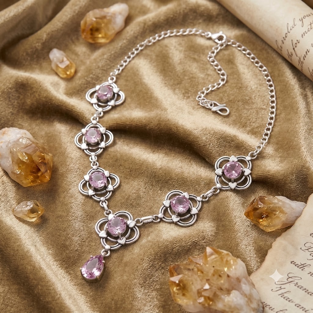 Pink Topaz Gemstone 925 Sterling Silver Jewelry Necklace Size-17-18″