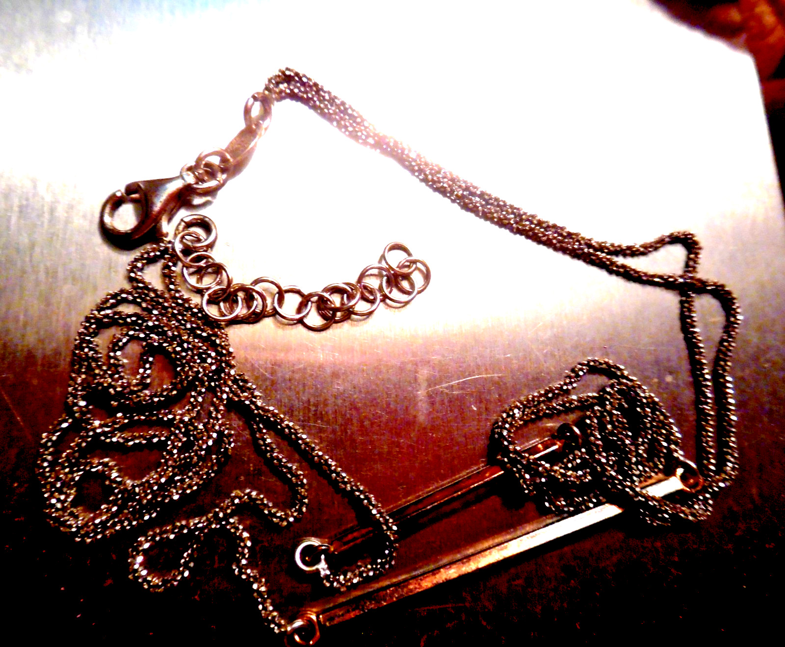 VINTAGE DYADEMA 925 SILVER ITALY DOUBLE CHAIN SPARKLING NECKLACE W BAR DESIGN