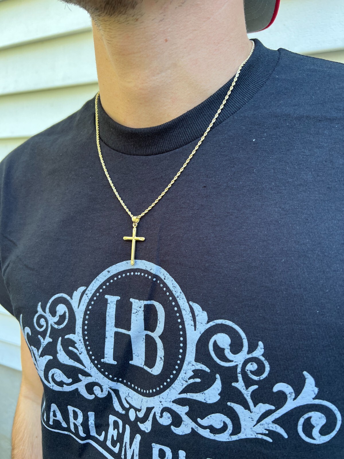 Real 14k Yellow Gold Plain Cross Crucifix Pendant Necklace Mens Ladies 1″ Medium